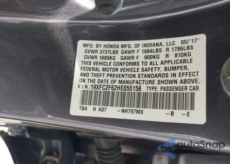2017 Honda Civic Lx from USA, damaged, VIN 19XFC2F62HE055156